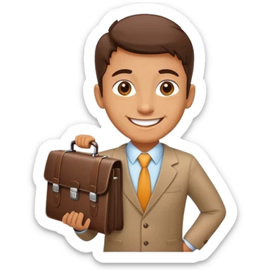 happy smiling office worker with a briefcase, cheerful face sticker