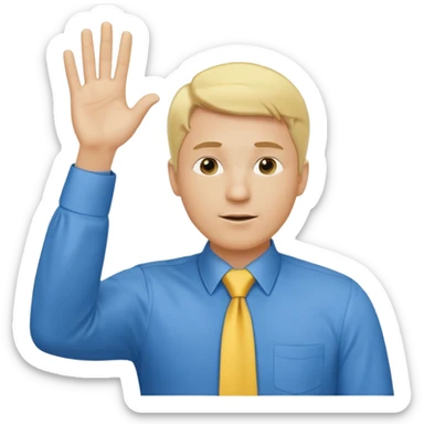 consulting man with hand with white skin and blonde hair with blue shirt and yellow tie sticker