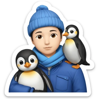 Winter penguin lying on Akashi Seijūrō’s shoulder with Akashi wearing winter clothes sticker