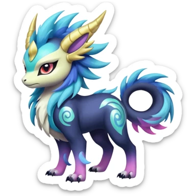 Shiny Sunny furry neon colorful scaly painted Asian pastel-gradient Absol-Meloetta-Solgaleo-Luxray-Suicune-fusion sticker