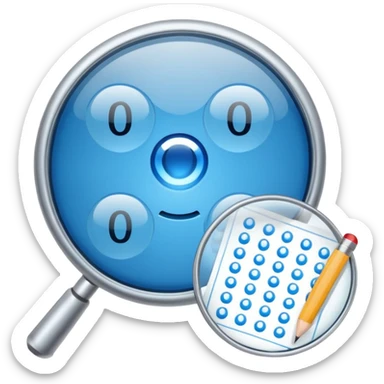  lente di ingrandimento foglio con scritte a risposte multiple blu senza faccia sticker