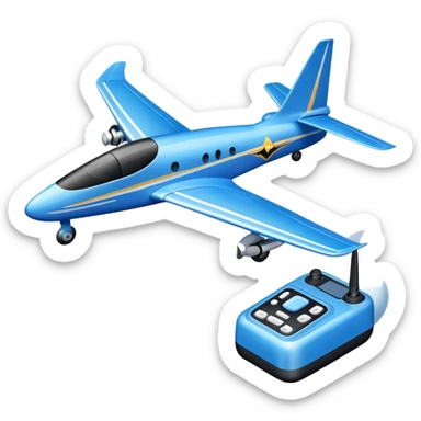 An icon featuring a remote-controlled model airplane soaring through the sky and clouds, with a detailed transmitter in the foreground. The sky is clear with motion lines showing flight. Transparent background emphasizes the precision, creativity, and joy of aeromodelling as a sport. sticker