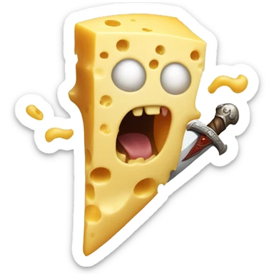 A ghost made of cheese attacking a boy with a sword made of meat sticker
