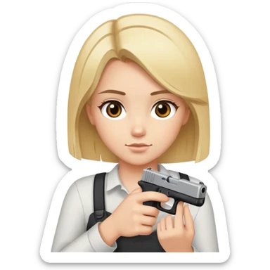 Blonde girl with brown eyes holding a glock sticker