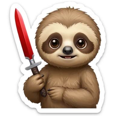 Cute little sloth holding a knife but looking cute but evil sticker