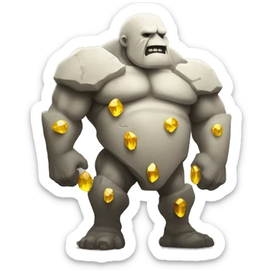 A white stone golem standing with some yellow gems on his back sticker