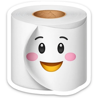 A toilette paper roll with a cute smiling face sticker