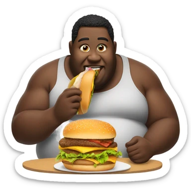 Fat black man eating burger sticker