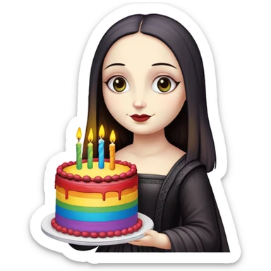 goth monalisa holding a rainbow birthday cake  sticker