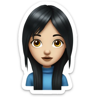 Pretty Hyperrealistic alternative style girl with blue eyes with long black hair and a fringe sticker