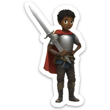 a circular moon and a boy  on it with sword and that boy  alittle light sticker