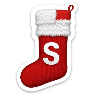Christmas sock with white "S" logo sticker
