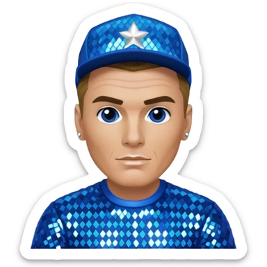 Vanilla Ice with dark blonde hair, blue sequin outfit sticker