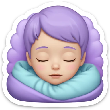 a baby lavender sleepy face emoji with a glowing pastel lavender gradient behind it, lavender skin sticker