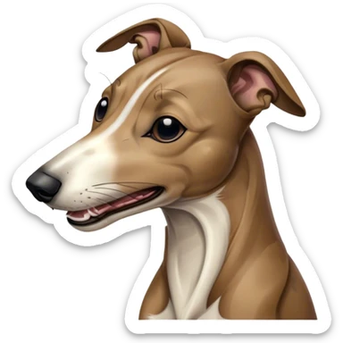 Cinematic Cute Yawning Brindle Greyhound Portrait Emoji, Head tilted slightly with a dramatic, wide-open yawn, showcasing a smooth brindle Fur with a refined pattern, floppy ears slightly drooping, round eyes barely open in drowsy contentment, Simplified yet irresistibly adorable features, highly detailed, glowing with a soft, cozy glow, high shine, relaxed yet expressive, stylized with a touch of whimsy, bright and endearing, soft glowing outline, capturing the essence of a sleepy yet affectionate racer, so drowsy it feels like it could stretch out of the screen and curl up for a nap! sticker