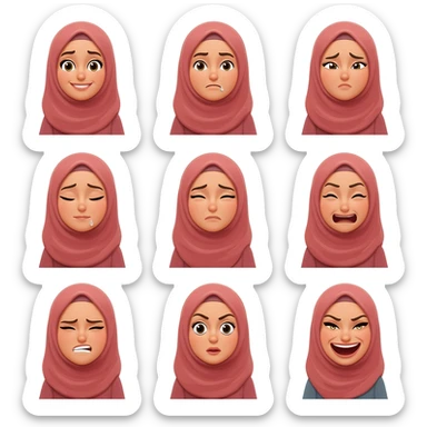 Samling face, and sad face, cute face & luxury face & loving face, angry face, laughing face  make all this wearing Abbaya  lady\ sticker