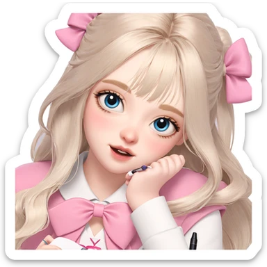 girl with pen and bow sticker