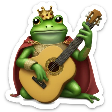 A medieval anthropomorphic frog playing a guitar and dressed as a prince sticker
