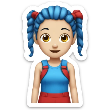 girl with blue pigtails and red jumpsuit with black spots sticker