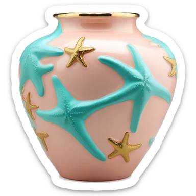 starfish vase, pale pink, turquoise, orange, gold trim sticker