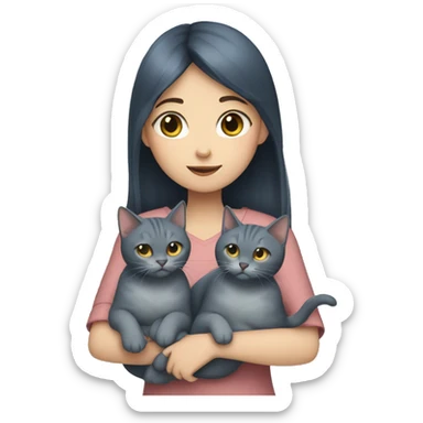 Japanese girl holding Two Russian Blue cats sticker