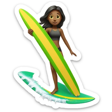 girl surfing green yellow surf board sticker