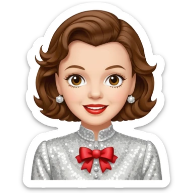 Judy Garland with brown hair, white sequin outfit sticker