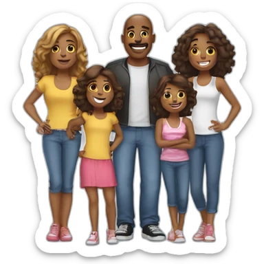 Family-with-father-mother-2 daughters-and-bulldog-Francés-do-black sticker