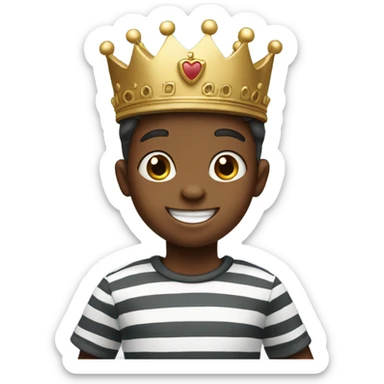 happy boy in striped shirt with a crown  sticker