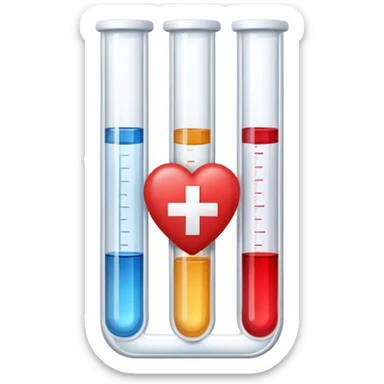 A single symbol representing sexual health clinic with test tubes and subtle heart icon, medical symbol with red cross sticker