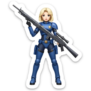 Stunning woman , space marine, full body forward-fashion pose, riffle gun in arms sticker