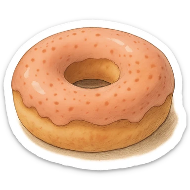 A donut in Ghibli style, detailed, soft pink colors, with no background sticker