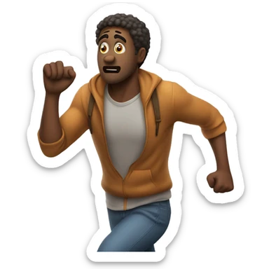 MAN RUNNING WITH A WORRIED EXPRESION AND A HAND I THE AIR TRYING TO GRAB SOMETHING sticker