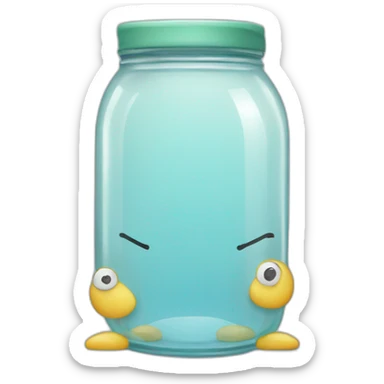 a glass jar standing on the floor between two legs sticker