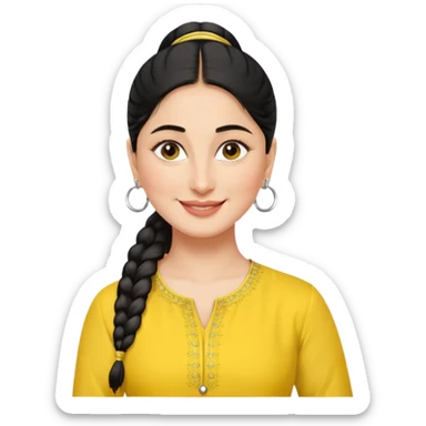 generate a pretty bratz emoji that looks like Kareena Kapoor's Geet character. 
Make her wear a yellow kurti, silver hoops, black hair in a ponytail. smiling big sticker