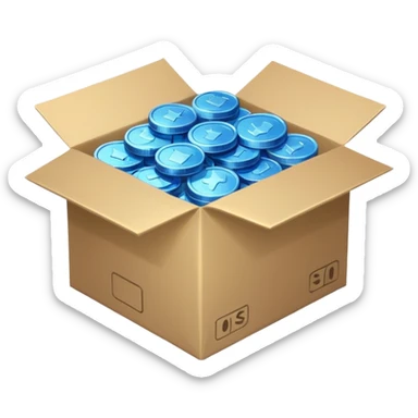 blue coins credit in a package sticker