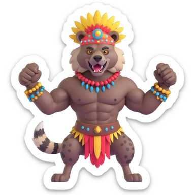 A native strong buff hyena with war bonnet flexing posing full body  sticker