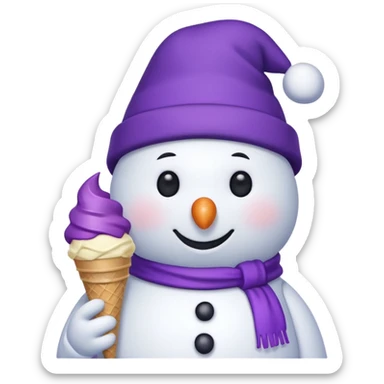 snowman wearing purple cap with ice cream  sticker