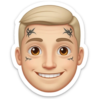 white man with small face tattoo, smiling sticker