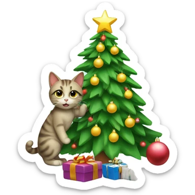 Cat decorating a christmas tree sticker