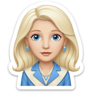 Patty Andrews from the Andrews Sisters with long platinum blonde hair, blue eyes, ivory outfit sticker