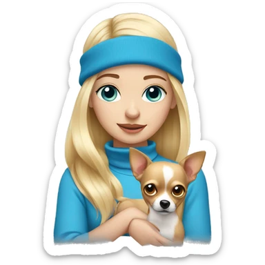 blonde girl with blue eyes holding her Chihuahua  sticker