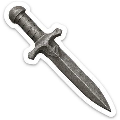 Recolor this bronze dagger to a slightly worn iron, keep the same shape, realistic metallic iron, emoji style, transparent background. sticker