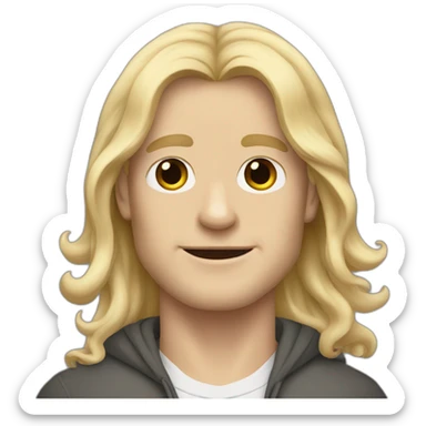 white man with long blonde hair with pug sticker