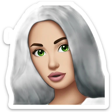 megan fox with green eyes, soft pink lips, blue shirt sticker