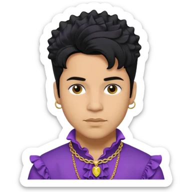 Prince Rogers Nelson with olive skin, black hair, purple outfit sticker