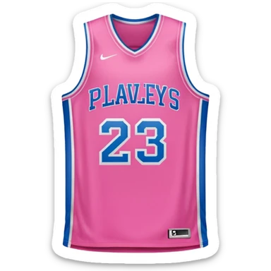 pink basketball jersey with the text PLAVLEYS 23 and a logo sticker