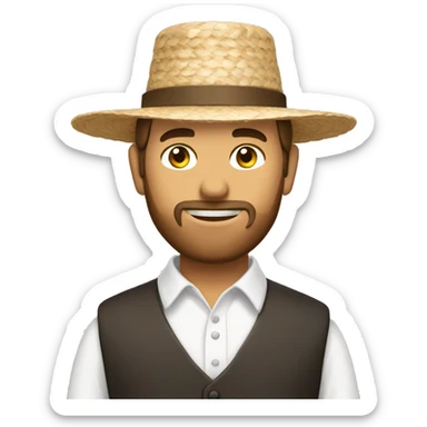 Amish man white with brown straw hat building a building sticker