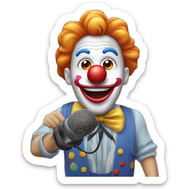 radio presenter with radio station microphone in his hand dressed as clown sticker