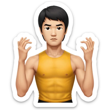 Bruce Lee martial arts legend with serious expression, chest up portrait sticker